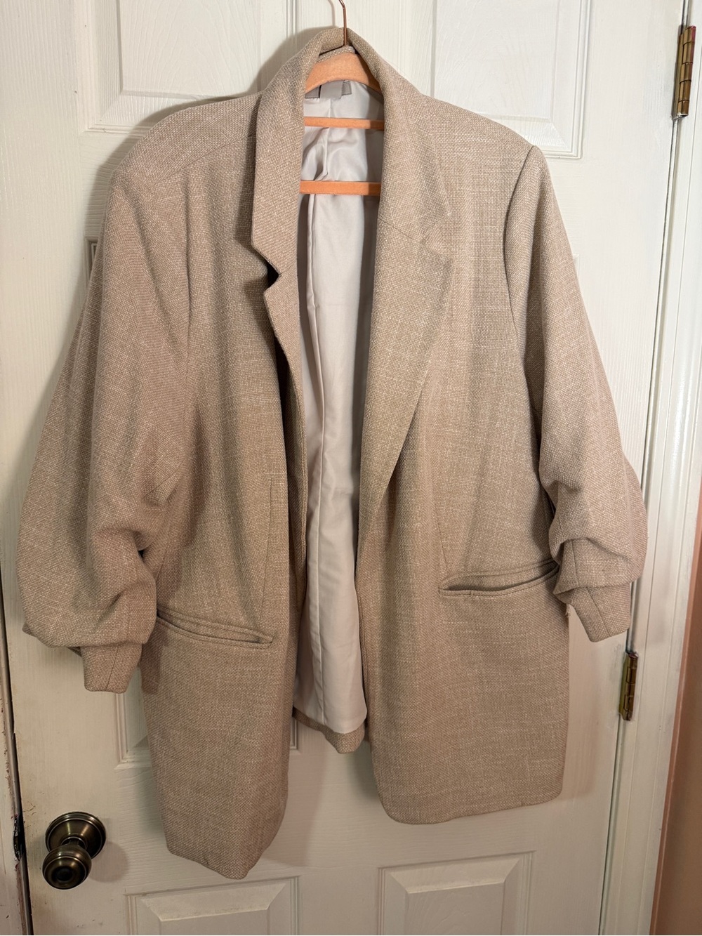 H&M Beige Textured Oversized Blazer
